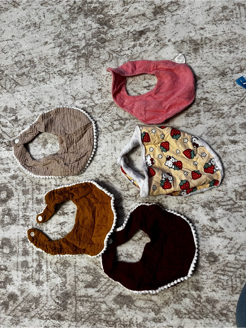 Assorted Baby Bib Set in Pink, Beige, Mustard, Brown, and Strawberry Print